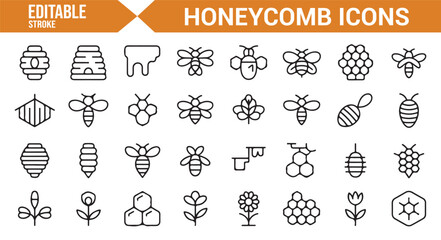 Editable icons for beekeeping, honey production, and hive patterns.