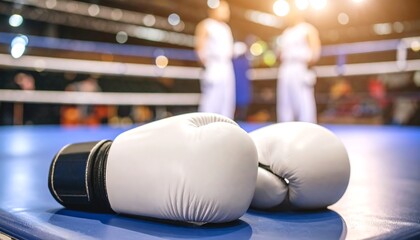 Boxing gloves on a blue mat