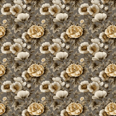 Fototapeta premium Vintage Sepia Floral Seamless Pattern with Warm Tones, Ideal for Classic Home Decor and Digital Art