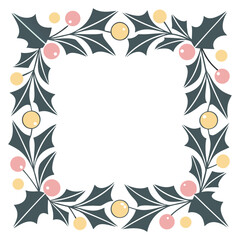 Obraz premium Elegant holly frame with pink and yellow berries festive christmas border design