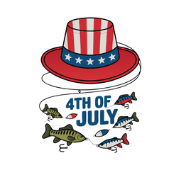 Patriotic 4th of July Fishing Illustration American Flag Hat & Catch
