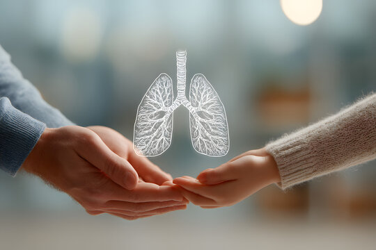 Adult and child hands holding lung, world tuberculosis TB day, lung cancer, copd, respiratory diseases concept