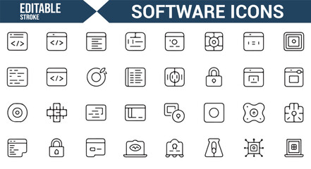 Software development and cloud storage vector icons in editable style.