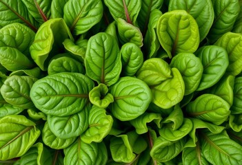 Fototapeta premium Overhead shot of vibrant green organic spinach leaves, agriculture, vibrant