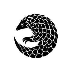 Naklejka premium Unique vector logo of a curled pangolin with detailed overlapping scale pattern.