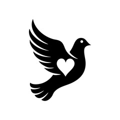 Fototapeta premium Peace dove icon in flight with a heart shape embedded in its chest. Perfect for charity, spirituality, or emotional healing themes.