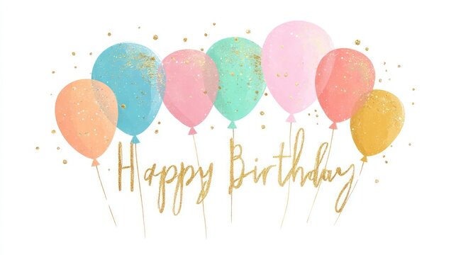 Pastel balloons with happy birthday message.