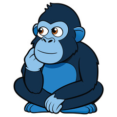 Obraz premium A stoic gorilla, sitting thoughtfully with a hand resting, a powerful and intelligent primate, symbolizing wisdom and strength in nature.