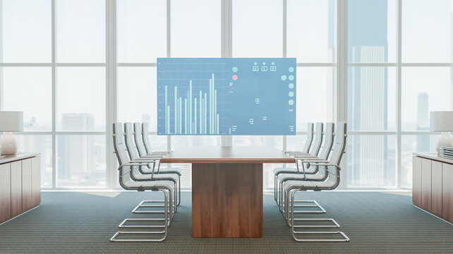Minimalist business concept with floating data graphs and futuristic icons on dark textured background