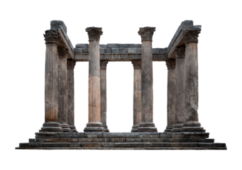 Ancient roman style columns structure with corinthian capitals on transparent background, PNG