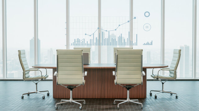 Minimalist business concept with floating data graphs and futuristic icons on dark textured background