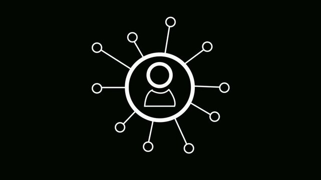 Networking topology animation. line icon animation on transparent background, White color looping networking cyan color concept. Animation of scanner over network of people icons.