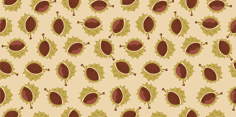 Seamless Chestnut Pattern with Hand Drawn Style on Beige