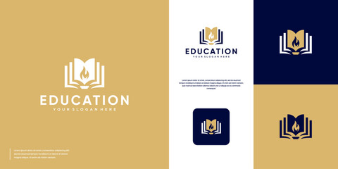 book and torch logo, learning spirit symbol, graphic design illustration.
