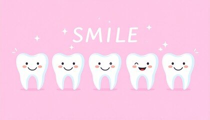 The word SMILE illustrated in 3D vector or cartoon styles &mdash; joyful, emotional, and dental health-centred visual concept

