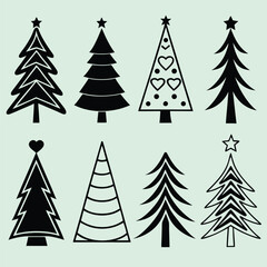 Obraz premium Collection of silhouetted black christmas trees in various modern designs for holiday decoration
