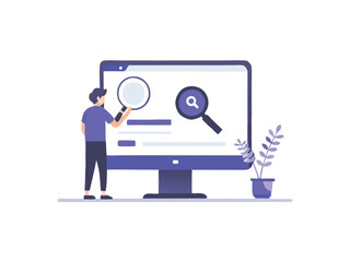 Online Web Search browser page on PC monitor. UI Vector illustration Concept. Search engine research