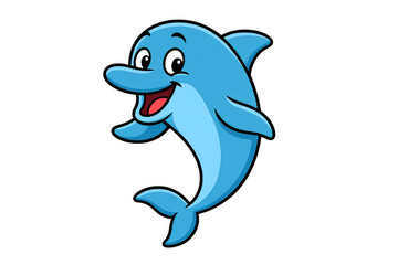 Obraz premium Happy cartoon dolphin jumping and smiling, ideal for children's projects, on a transparent background