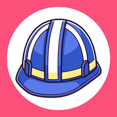 Fototapeta premium Construction helmet icon in blue and yellow circle frame