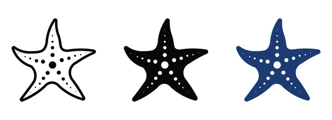 Set of starfish icon in outline , silhouette and glyph style , stock vector