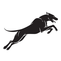 Obraz premium Black dog running, an isolated mammal silhouette illustration on white