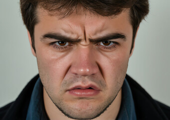Obraz premium Close-up Portrait of a Man Showing Anger and Disgust