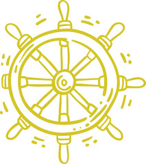 Hand Drawn Yellow Ship Wheel Summer Doodle Icon With Tropical Beach Travel Element © DSGNRL