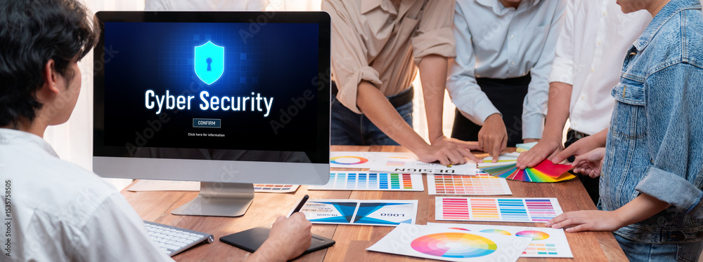 Leinwandbilder Cyber security system on computer screen protect private information brisk from hacker and cyber attack
