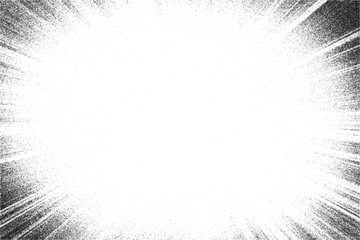 Vector stipple burst with radial light rays and grainy dot shading on white background. Abstract sunbeam effect with vintage comic style texture.