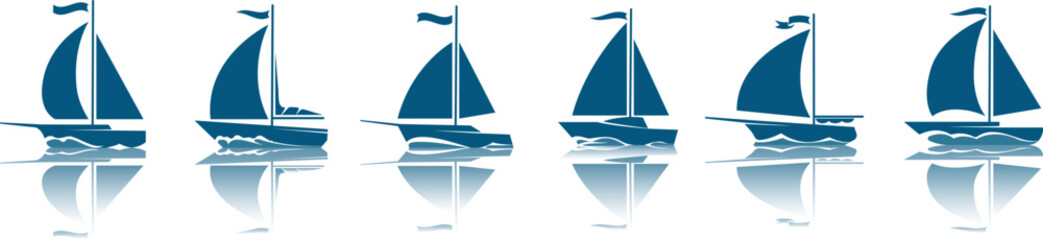 Sailing boat blue icons