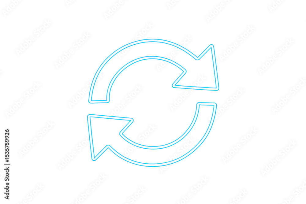 Poster neon blue circular arrows creating refresh symbol, indicating continuous updating and synchronizing 