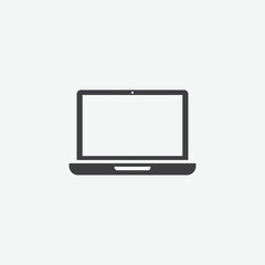 Download a simple, flat laptop icon in solid dark gray. Front view, minimal design, perfect for UI/UX, tech apps, presentations, and web projects.
