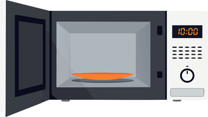 Fototapeta premium Microwave oven with open door and digital timer vector illustration kitchen appliance 