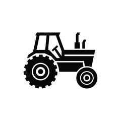 Silhouette Vector of a Classic Tractor Farm Vehicle on White Background, Agricultural Machinery Illustration