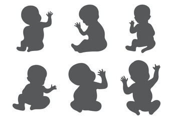 Set of baby and toddler silhouette isolated on white background. Sitting, crawling and standing. Vector illustration
