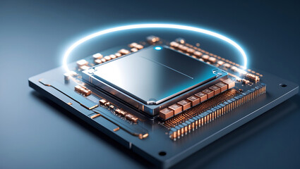 Modern computer processor depicted with futuristic glowing circuitry and technological design