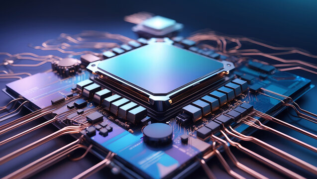 Modern computer processor chip technology detailed illustration of high tech digital components
