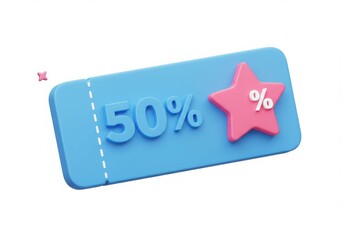 Blue coupon with fifty percent discount and pink star