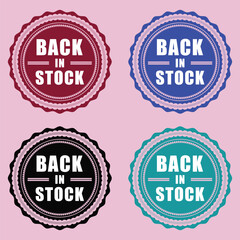 Back In Stock Product Badges Vector Set - Available Now Labels for Restocked Items and Retail Announcements in Multiple Colors