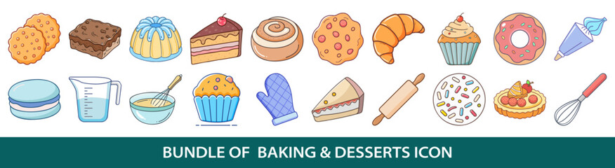 A vibrant and delicious pack of 20 baking and dessert themed icons