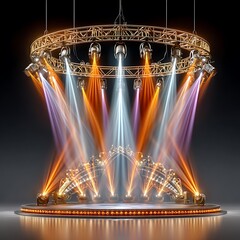 Illuminated Stage Design with Golden Accents and Dynamic Lighting Effects Creating a Theatrical Ambiance