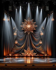Opulent Stage Design Radiating Golden Elegance and Dramatic Lighting Setting a Theatrical Ambience for Grand Performances