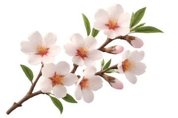 Obraz premium Almond tree branch with delicate pink and white blossoming flowers, flowering against soft transparent backdrop