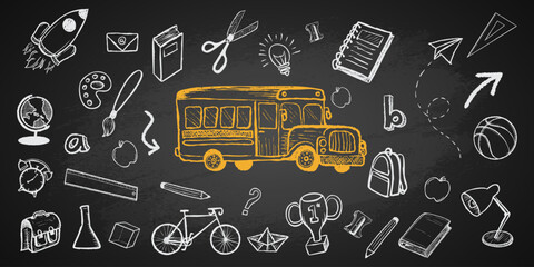 Back to school doodles in chalkboard background