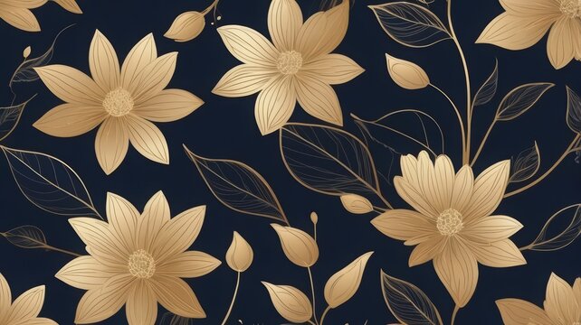 Elegant gold floral pattern on a dark blue background