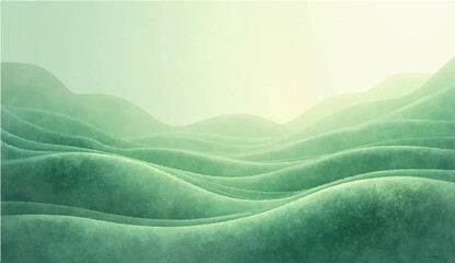 Obraz premium Soft green gradient abstract background with flowing curves and grain texture.