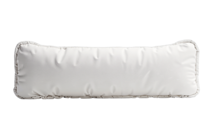 Long white decorative pillow with stitching detail on a plain background, concept of isolate, no background  