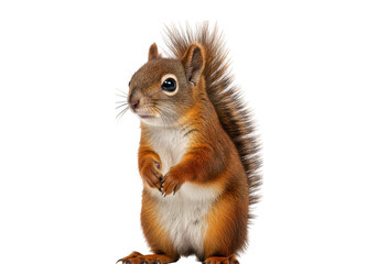 Fototapeta premium Alert red squirrel standing upright, isolated on transparent background