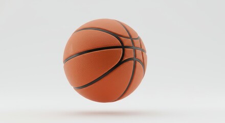 A single orange basketball with black lines floating in a white space.