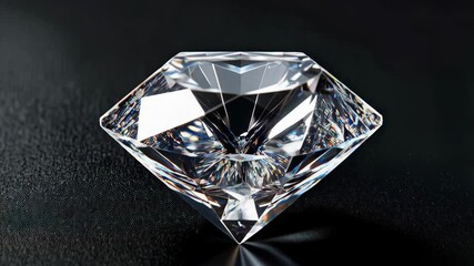 Close up of a brilliant cut diamond with colorful internal refraction on a black textured surface, reflecting light and creating depth - Powered by Adobe